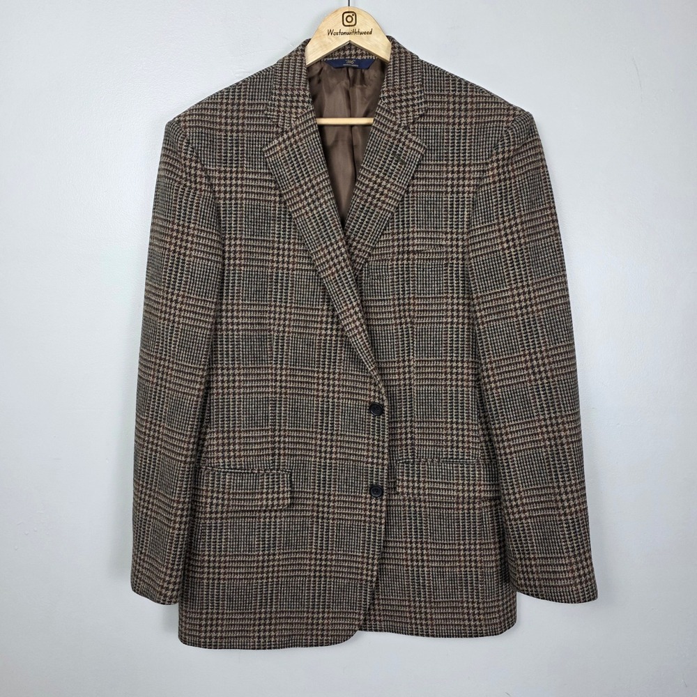 Brooks Brothers 346 Madison Fit Brown Glen Plaid 100% Wool Blazer Jacket 44L